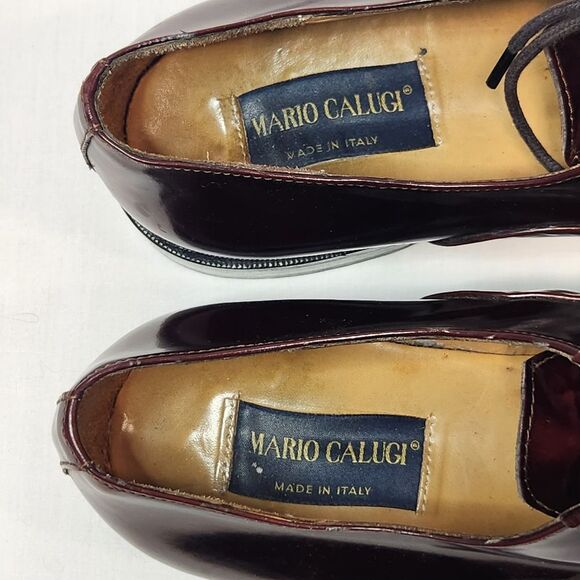 Mario Calugi Mens 7.5 Dress Shoes Brown Glossy Made in‎ Italy Lace Up - Picture 6 of 9